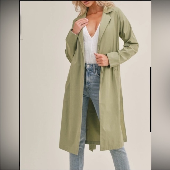 SAGE THE LABEL Jackets & Blazers - SAGE THE LABEL Matcha. Minimalist Lagenlook Belted Long Jacket Size M
